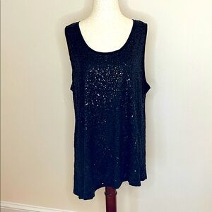 Eileen Fisher 100% Silk Sequin Tank Top Black Asymmetrical Hem Size Large
